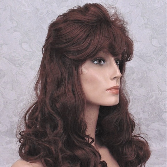 Long Brown Wavy Curly Retro Style Shag Wig - Picture 6 of 8